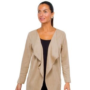 Gretchen Scott camel faux suede waterfall cardigan